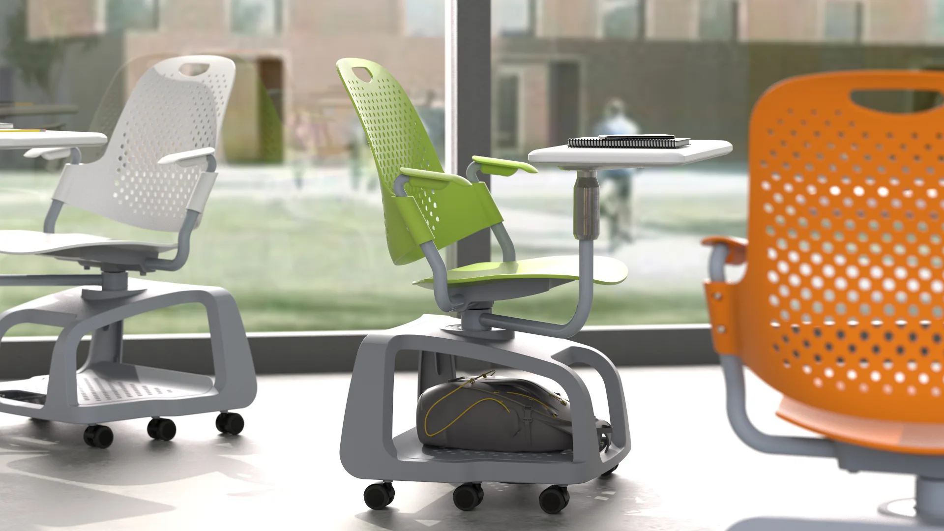 In a sunlit corner of the brief — the chair the school asked us to make.