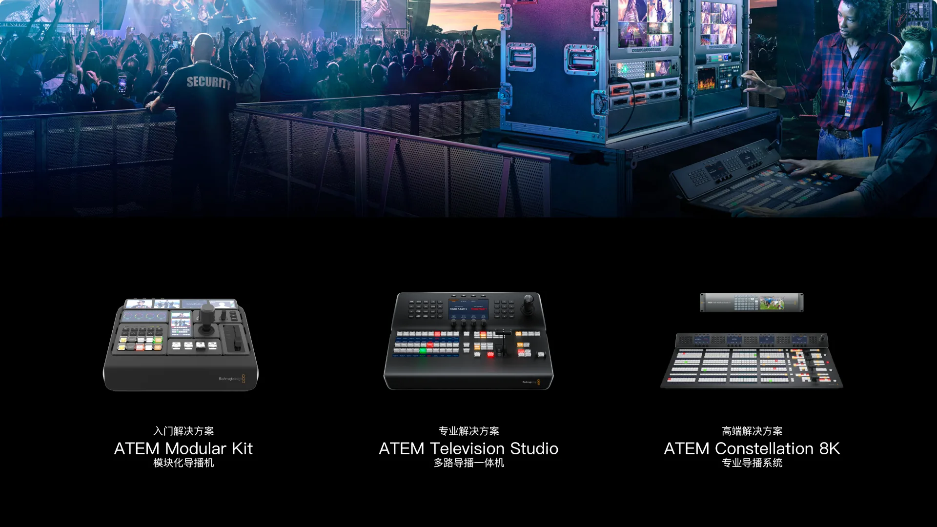 Where the kit sits in the ATEM line — entry-modular, between the Mini and the Television Studio.
